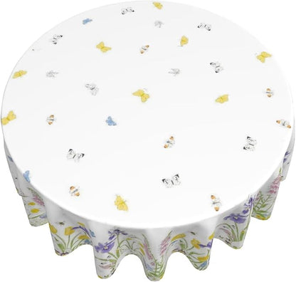 Spring Easter Round Tablecloth 70 Inch, Bunny Colorful Flower Butterfly Decorative Tablecloths Stain Resistance Polyester Rabbit Floral Table Cloth for Holiday Parties Kitchen Dining