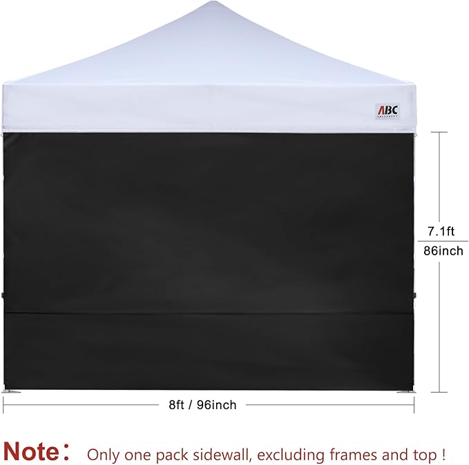 ABCCANOPY Instant Canopy SunWall 8x8 FT, 1 Pack Sidewall Only, No Frame or Top, Black