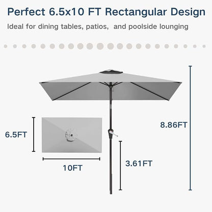 6.5' x 10' Rectangular Patio Umbrella Large Outdoor Market Umbrella w/UV - Image 9