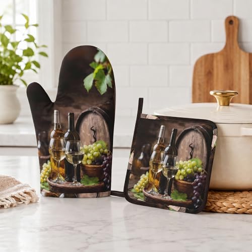 Wine and Barrels Oven Mitts and Pot Holders Sets Non-Slip Silicone Surface - Image 5