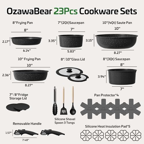 23 Pcs Pots and Pans Set Non Stick, Detachable Handle Cookware - Image 2