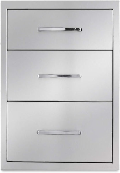 yuxiangBBQ Outdoor Kitchen Drawers Stainless Steel 3-Drawer BBQ Drawer 14" W x 20.5" H x 23" D Enclosed Built-in Drawer Flush Mount for Outdoor Kitchens & BBQ Islands