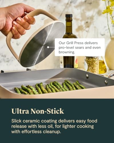Caraway 11" Non-Stick Square Griddle Pan and 6" Grill Press Duo - Image 4