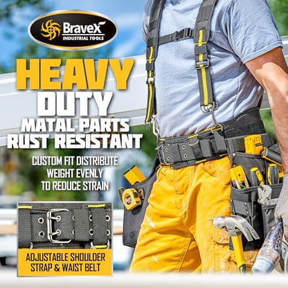 Bravex Tool Belt Suspenders, Tool Vest Pro Ultra 20 Bags H-Style Toolbelt 5 - Image 5