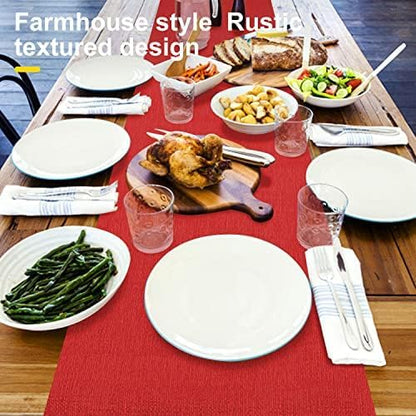Waterproof Wipeable Table Runner, Thick Farmhouse Runner, Dresser Runner, Rustic Table Runner for Kitchen, Dining Room, Bedroom, Living Room, Indoor and Outdoor (108'', Red)