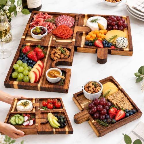 Wooden Charcuterie Boards Set of 4, Puzzle Serving Trays by Unknown