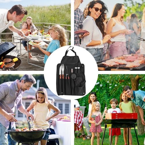 BBQ Grill Utensils Set with Stainless Steel Tools, Apron and Storage Bag - Image 5