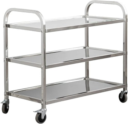 uyoyous 3 Tier Stainless Steel Utility Cart 37"x20"x37" Commercial Heavy Duty Rolling Cart Food Storage Service Trolley with 360°Rotatable Wheels for Kitchen Hotel Restaurant Home Use