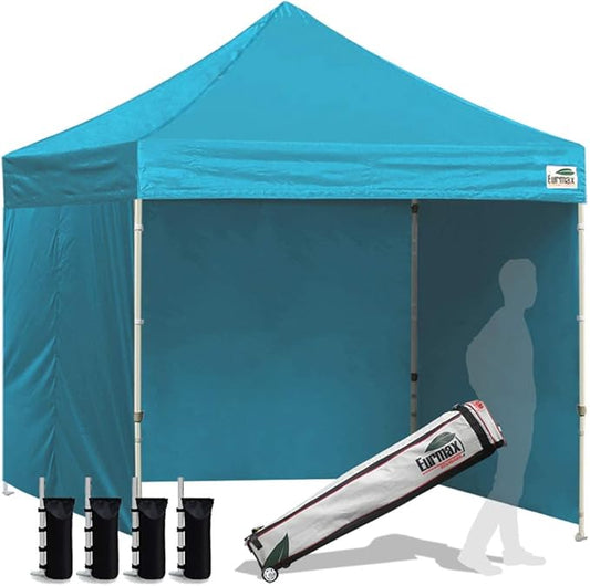 Eurmax USA 8'x8' Pop-up Canopy Tent Commercial Instant Canopies with 4 Removable Zipper End Side Walls and Roller Bag, Bonus 4 SandBags(Turquoise)
