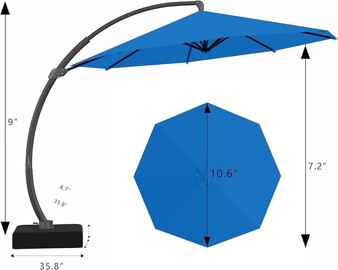 7 Piece Patio Dining Set with 11ft Patio Umbrella (Royal Blue), 7 Black Outdoor HDPE Dining Set with 6 Chairs + 1 Large Table, for Market, Pool, Garden, Backyard, Deck