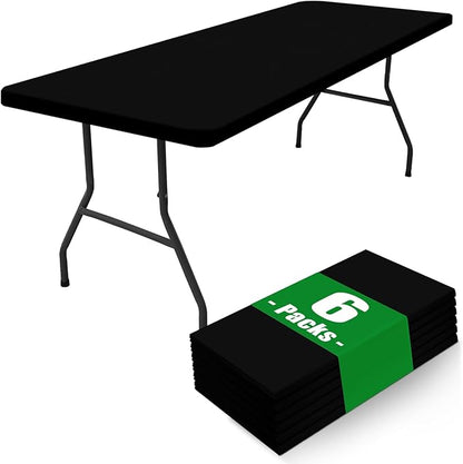 Spandex 5 Foot Rectangle Table Cloth 6 Pack, Elastic Fitted Tablecloths for Picnic, Stretch Washable Patio Table Cover for Outdoor, Camping, Banquet and Parties (Black, 30"x60")