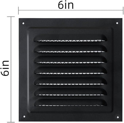 2pcs Attic Vent Soffit Vent Aluminum Wall Vent Metal Shed Vent Square Vent Louver Vent Grille with Built-in Insect Screen for Exterior Door House Attic Garage Ceiling (Black 6" x 6"-2 Pack)