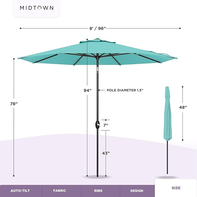 Midtown Umbrellas 10-Year-No-Fade - 8 Ft - UV Proof Black/White Stripes Fabric - Image 6
