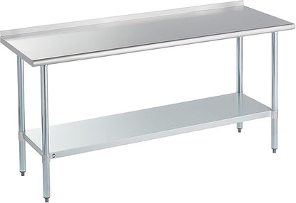 Stainless Steel Table for Prep & Work with Backsplash 24x72 Inches