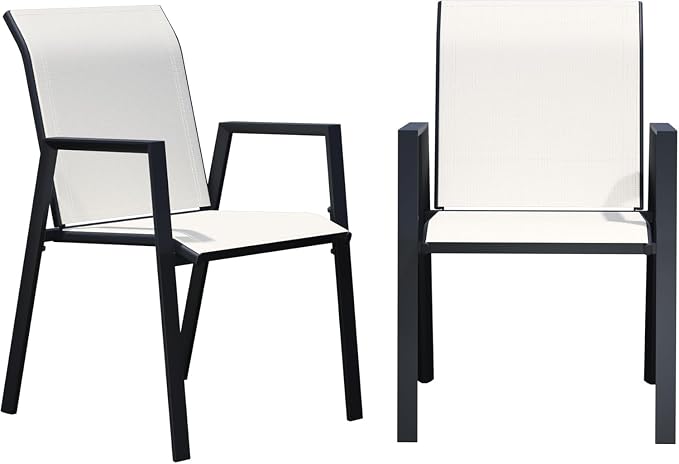 Outdoor Patio Chairs Set of 2, Oyster Beige Stackable Outdoor Chairs, - Image 8