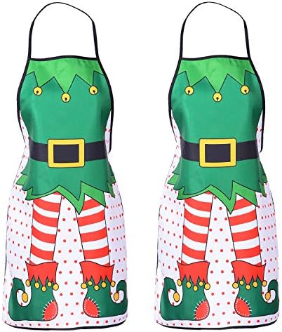 DearHouse 2 Pack Christmas Elf Apron, Cute Adjustable Kitchen Chef Bib BBQ by DearHouse