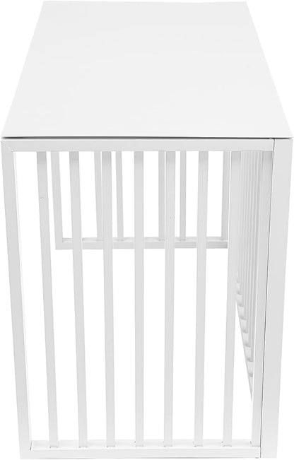 White Air Conditioner Fence with Top Cover, 4 Panels 43.3 "L x 23.6 "W x 31.5 "H Privacy Fence Panels for Outside, Freestanding Metal Trash Can Hider Outdoor, No-Dig Air Conditioner Sun Blocker Kit