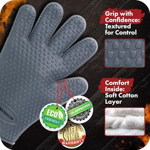 KITCHEN PERFECTION XL Silicone Smoker BBQ Gloves Heat Resistant Oven Mitts - Image 2