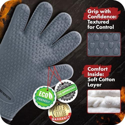 KITCHEN PERFECTION XL Silicone Smoker BBQ Gloves Heat Resistant Oven Mitts - Image 2