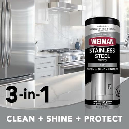 Weiman Stainless Steel Cleaner & Polisher, 30 Ct Wipes, Kitchen Appliance - Image 3