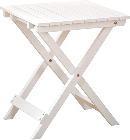 Small Side Table Square Folding, Patio Foldable Wooden End Table for Outdoor Indoor Porch Camping Living Room Bedroom, as Coffee Table or Plant Stand, White