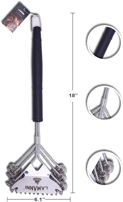 BBQ Grill Brush and Scraper 18” Heavy Duty Stainless Steel Grill Cleaner for Gas, Charcoal & Electric Grills Safe, Rustproof, Bristle-Free BBQ Cleaning Brush