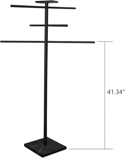 Hot Tub Towel Rack with Tray, 304 Stainless Steel 6 Arms Freestanding Swimming Pool Towel Holder,Black Marble Base Outdoor Bath Sheet Drying Bar for Spa, Hot Tub & Patio