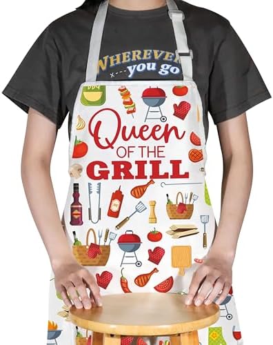 WZMPA Queen Of The Grill Kitchen Apron Queen Griller Gift Queen BBQ Adjustable - Image 6