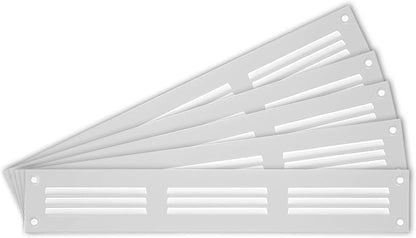 Repa Market 5-Pack 12x2 Inch Air Vent Cover/White Galvanized Steel Louvered Grill Cover with Mesh Screen/Wall or Ceiling Vent/Durable Flush Mount HVAC Register for Indoor and Outdoor Ventilation