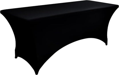 10-Pack 8ft Black Spandex Table Covers for Rectangle Folding Tables - Washable Elastic Tablecloth - Ultimate Fitted Table Protector for Parties, Trade Shows, Banquet, and Wedding