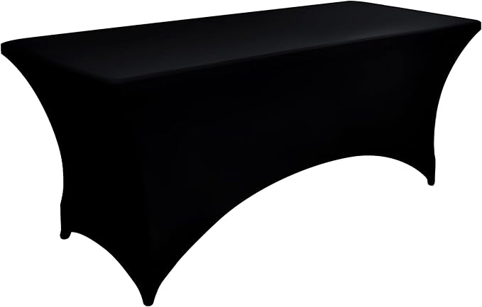 6-Pack 4ft Spandex Black Table Covers for Rectangular Folding Tables - Wrinkle Resistant Stretch Tight Table Cloths - Ultimate Fitted Table Protector for Parties, Trade Shows, and Wedding