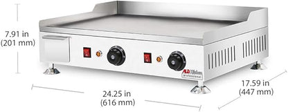 ALDKitchen Flat Top Griddle | Teppanyaki Grill with Dual Thermostat | No plug | 110V (24.25’ x 17.59’)