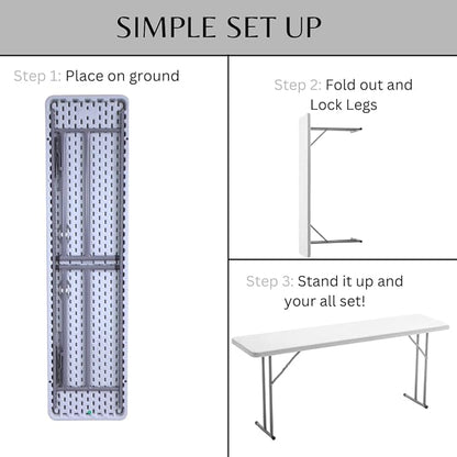 BTEXPERT 6-Foot - 72" Long White Granite Plastic Folding Seminar Training Table Portable 18" Wide Narrow, 29" High, Events Indoor Outdoor Lightweight Set of 5