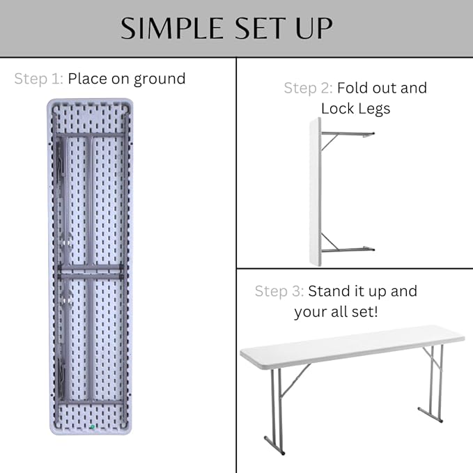 BTEXPERT 6-Foot - 72" Long White Granite Plastic Folding Seminar Training Table Portable 18" Wide Narrow, 29" High, Events Indoor Outdoor Lightweight