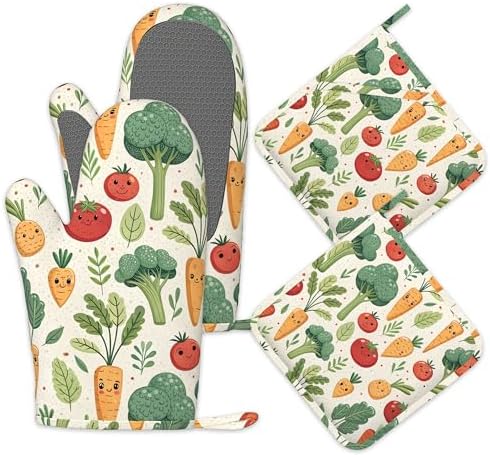 Vibrant Cute Dancing Vegetable Oven Mitts and Pot Holders Sets, Silicone by Unknown