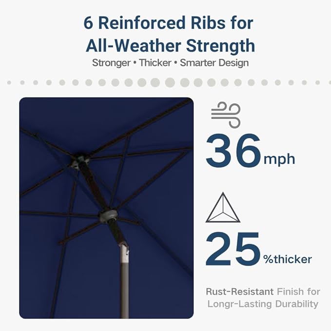 6.5' x 10' Rectangular Patio Umbrella Large Outdoor Market Umbrella w/UV - Image 5