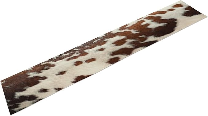 Cow Print Table Runner, Western White Brown Cowhide Rustic Coffee Table Runner for Home Kitchen Dining Room Farmhouse 13x120in