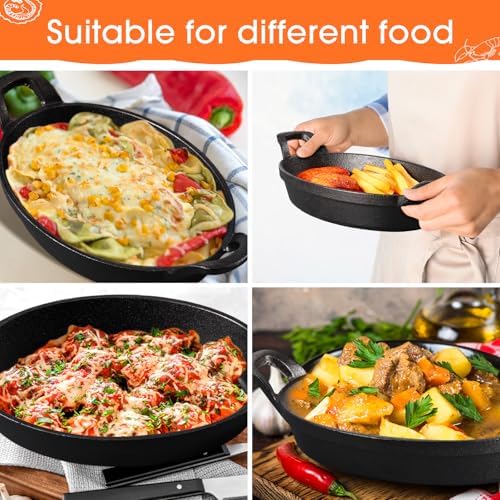 Mifoci 8 Pack Mini Cast Iron Skillet, 8.5" x 6.1" Oval Sizzling Steak Plate Pan - Image 4
