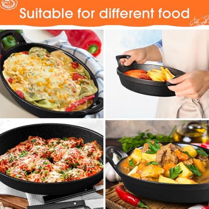 Mifoci 8 Pack Mini Cast Iron Skillet, 8.5" x 6.1" Oval Sizzling Steak Plate Pan - Image 4