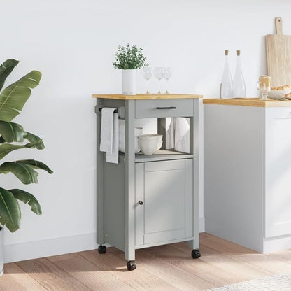 Kitchen Trolley Monza Rolling Kitchen Island Cart with Storage, Portable Dining Room Serving Utility Carts, Gray 18.9" x 15.7" x 35.4" Solid Wood Pine KH73A