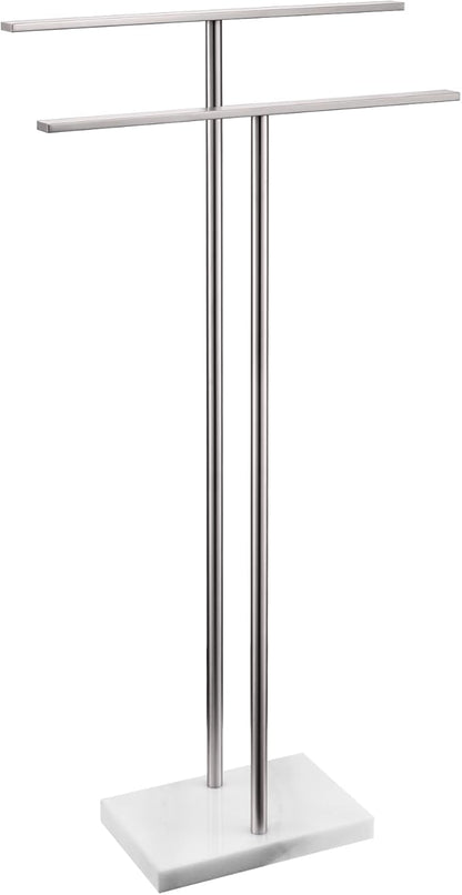 Free Standing Towel Rack Brushed Nickel 2-Tier Towel Holder for Bathroom Floor Stand with Heavy Marble Base Thicken Steady Design Stainless Steel AN7001BR
