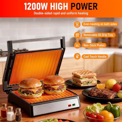 Panini Press Grill, Standard 2-Slice Sandwich Maker - Image 2