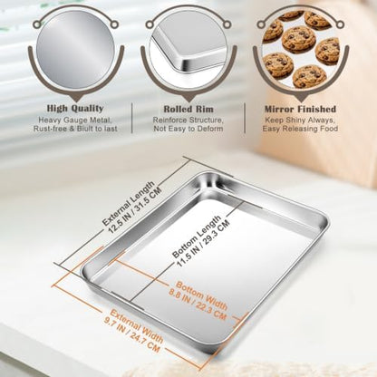 12.5" Baking Sheet Pan, Joyfair Stainless Steel Toaster Oven Trays - Image 2