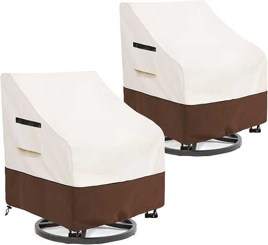 Rileytee Outdoor Swivel Chair Cover 2 Pack, Furniture Patio Chair Covers Waterproof Clearance, Outdoor Lawn Patio Furniture Covers,(33" W x 35" D x 38.5" H) Beige & Brown