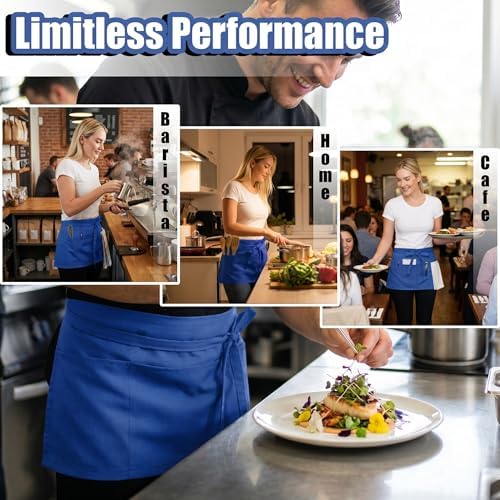 TOSHE Waist Apron 3 Pockets Waterdrop Resistant Cotton Server - Image 5