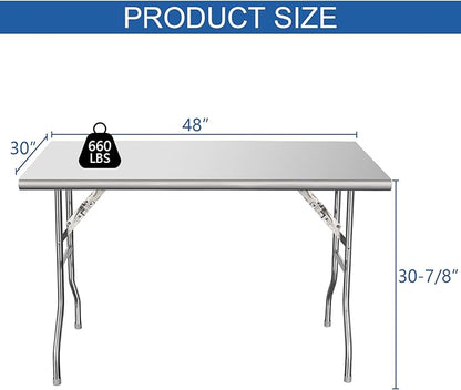 HARDURA Folding Stainless Steel Table 30X48 Inches with Legs NSF Commercial Portable Folding Prep Table for Restaurant Kitchen Home and Hotel
