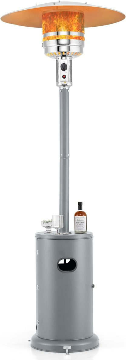 Tangkula 50,000 BTU Propane Outdoor Heater, Patio Heater with Strengthened Stainless Steel Burner, Tip-Over, Flame-Out Protection, Wheels, Outdoor Heaters for Patio (Grey)