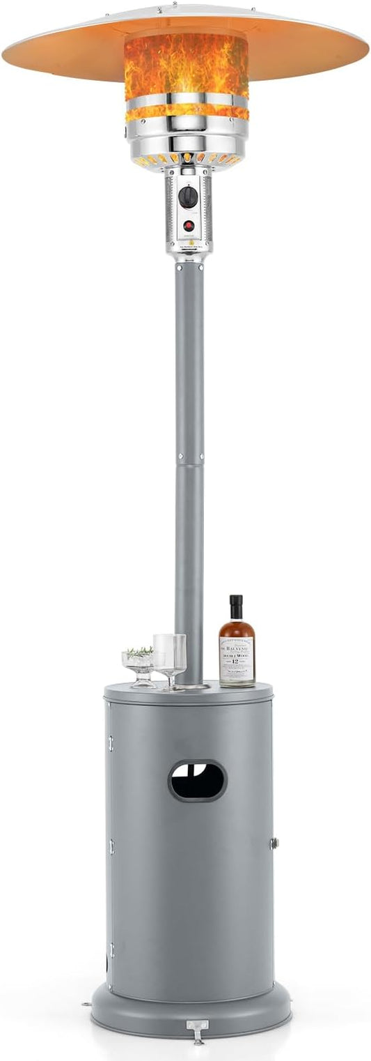 Tangkula 50,000 BTU Propane Outdoor Heater, Patio Heater with Strengthened Stainless Steel Burner, Tip-Over, Flame-Out Protection, Wheels, Outdoor Heaters for Patio (Grey)