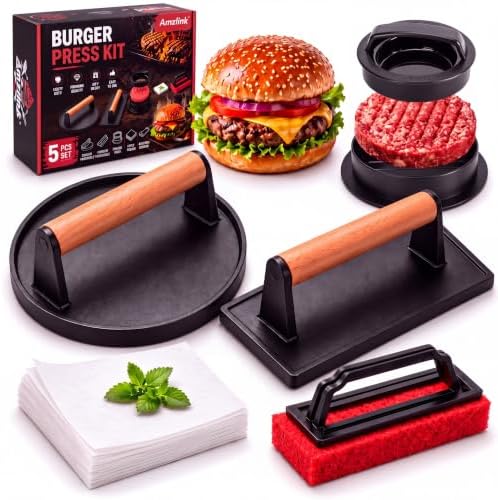 Smash Burger Press Kit, Cast Iron Burger Smasher, Steak Weight by Unknown