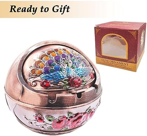 Hourwof Smokeless Ashtray with Lid, Peacock Windproof Ashtrays - Image 7